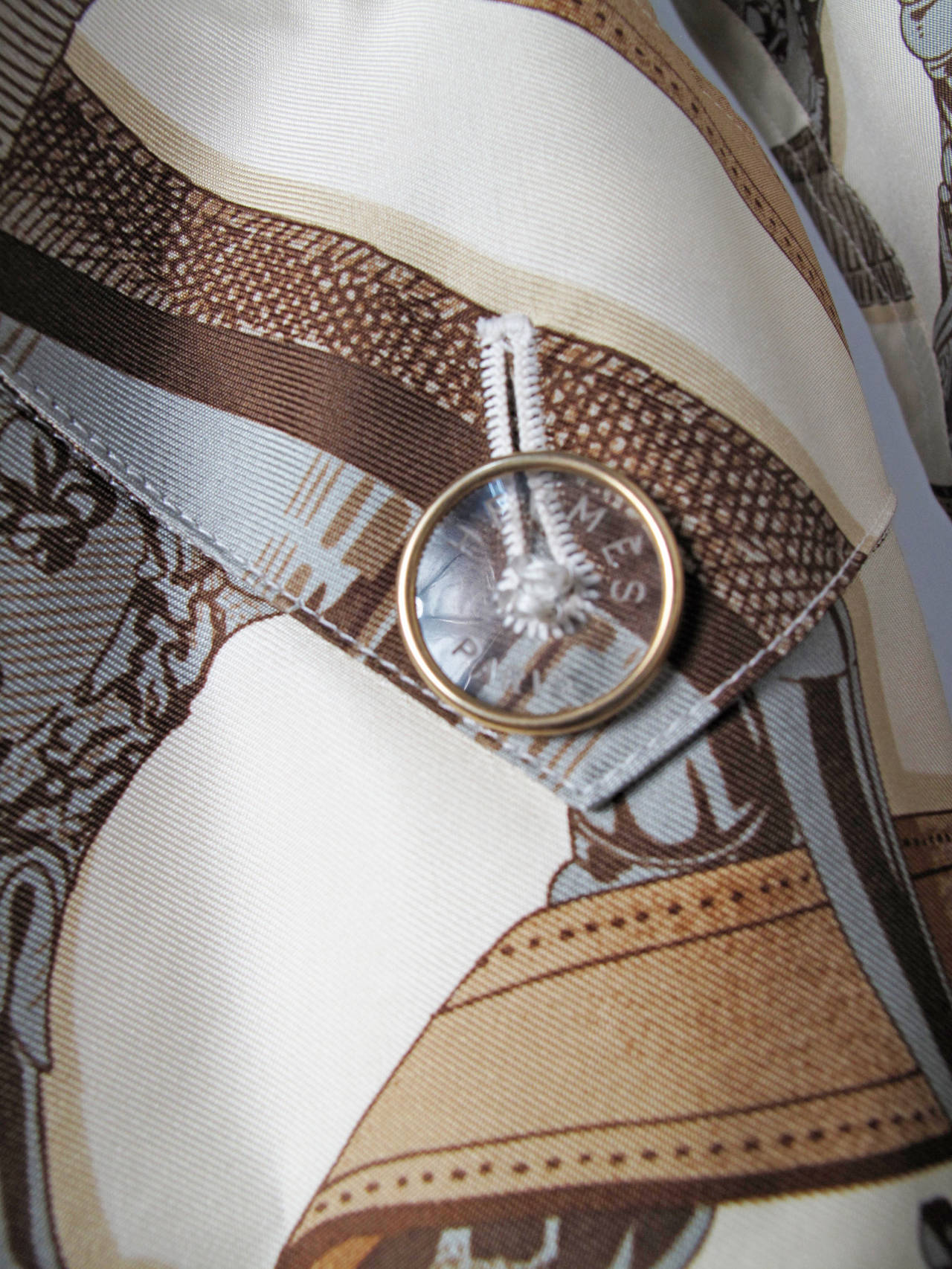 Beige Rare Hermes Printed Silk Trench Coat Runway by Gaultier 2008