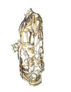 Rare Hermes Printed Silk Trench Coat Runway by Gaultier 2008