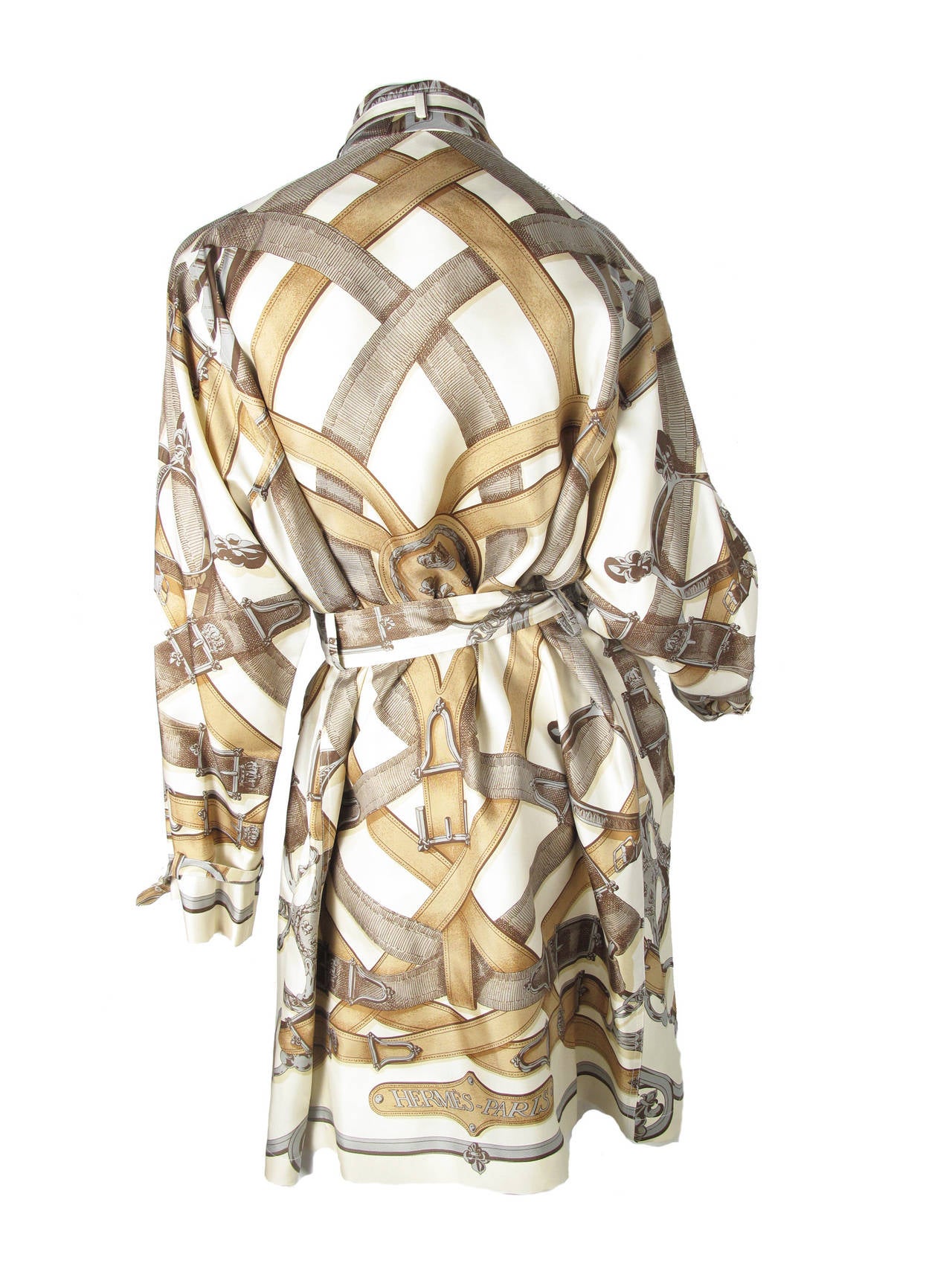 Women's Rare Hermes Printed Silk Trench Coat Runway by Gaultier 2008