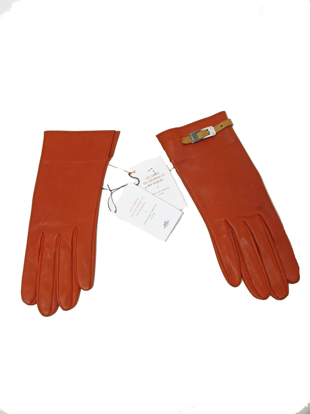 Red Hermes Women's Orange Kidskin and Lambskin Gloves