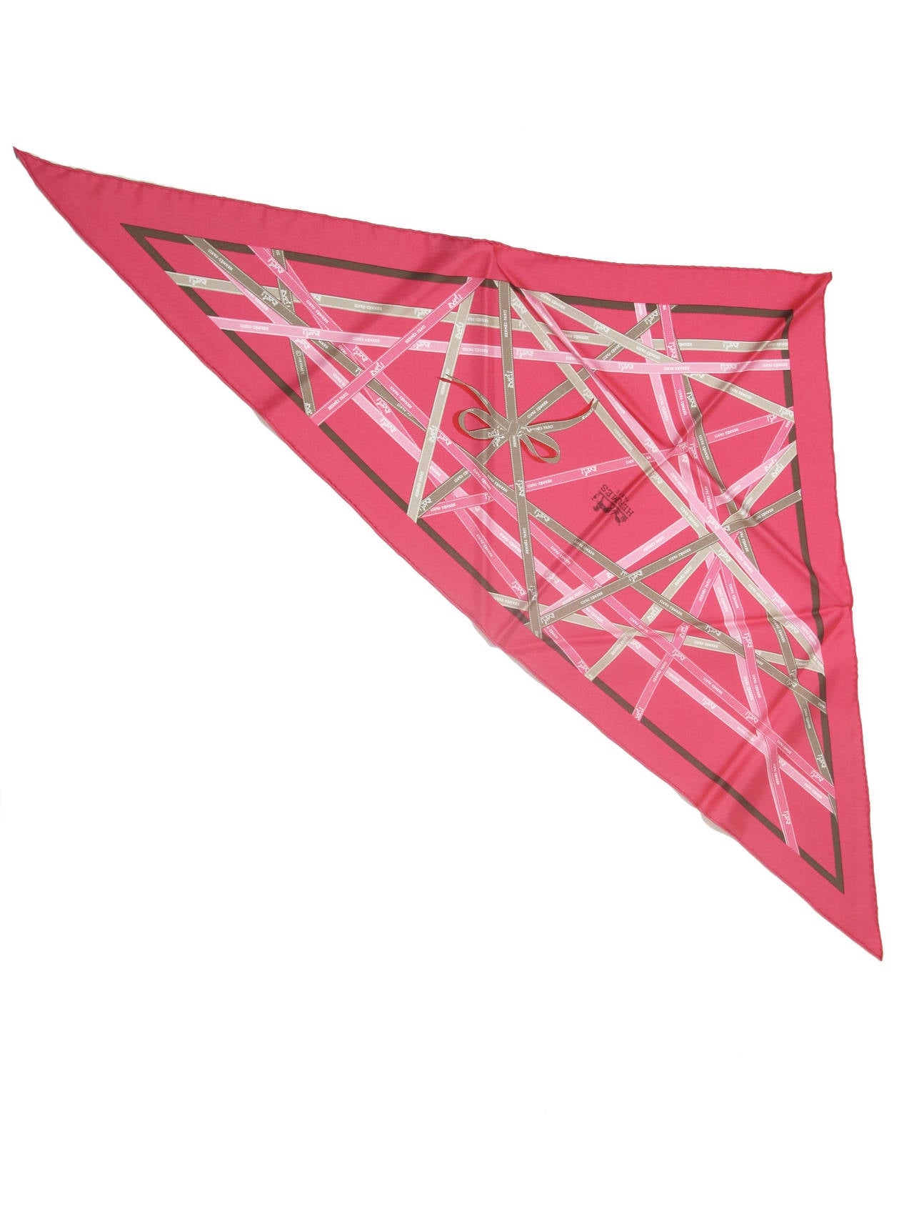 Hermes Bolduc Print Pink Silk Triangle Scarf with Box at 1stDibs
