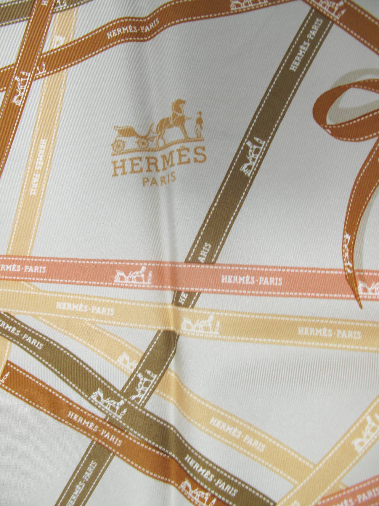 Hermes Bolduc Print Beige Silk Triangle Scarf 2