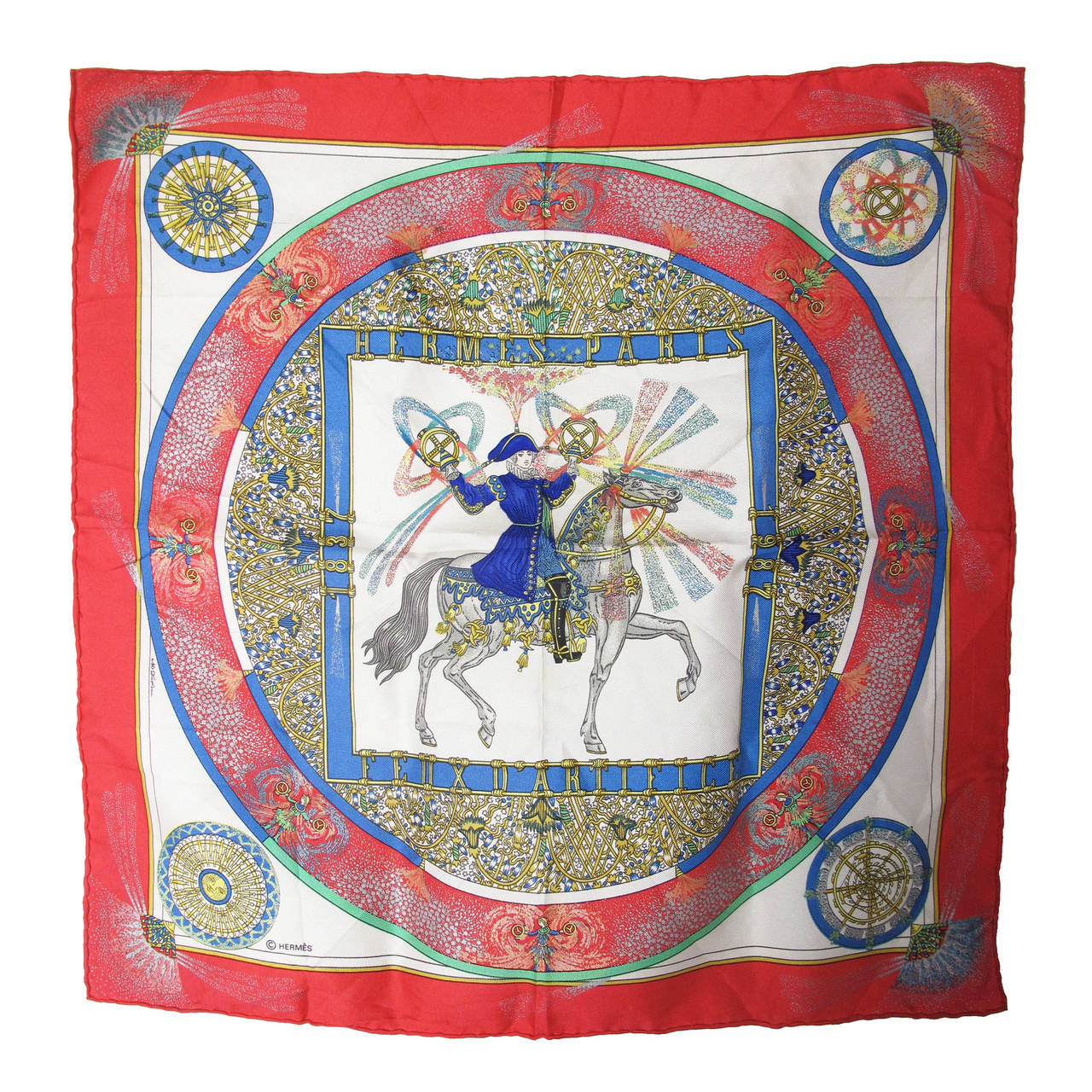 1987 Hermes Silk Pocket Square Feux D Artifice