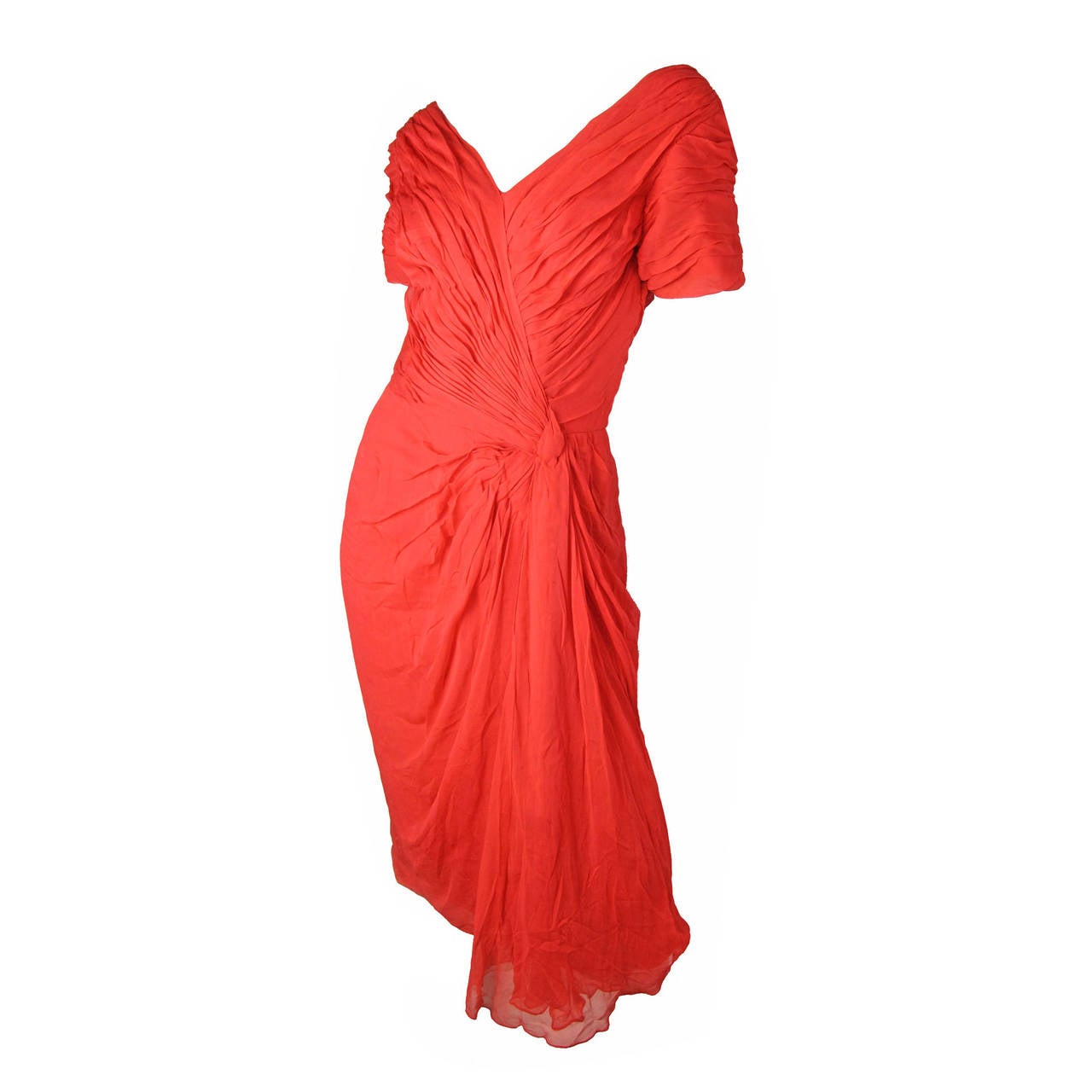 Ceil Chapman Iconic Red Silk Chiffon Cocktail Dress, 1950s 