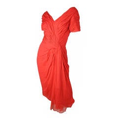 1950s Ceil Chapman Red Silk Chiffon Cocktail Dress - sale 10