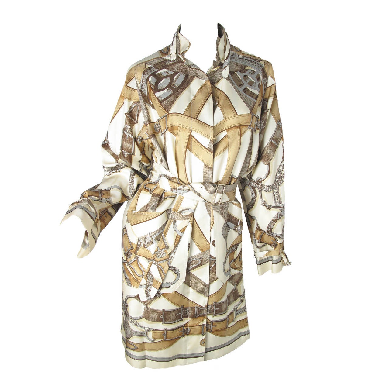 Rare Hermes Printed Silk Trench Coat Runway by Gaultier 2008