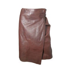 Hermes Rich Dark Brown Leather Wrap Skirt with Buckle