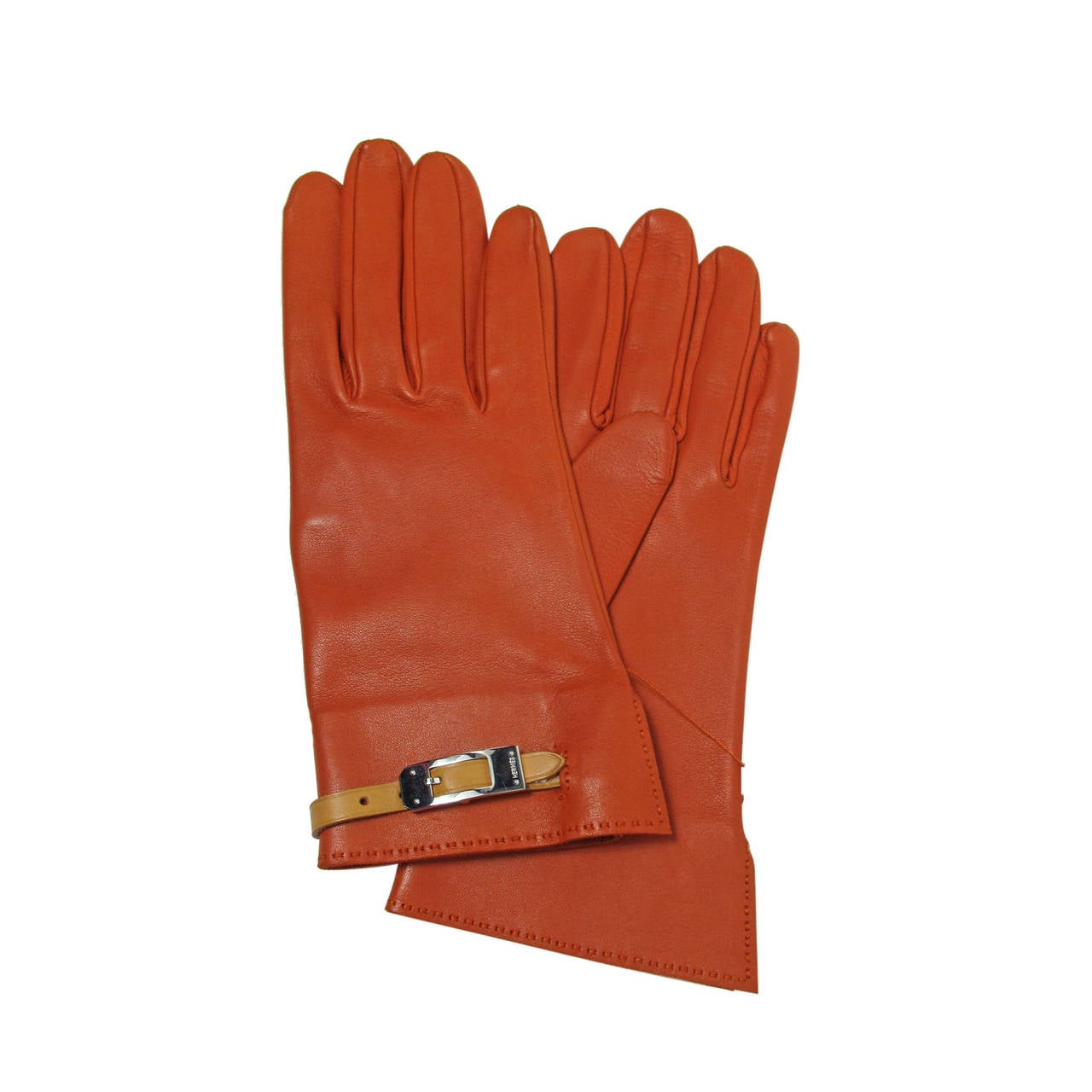 Hermes Women's Orange Kidskin and Lambskin Gloves