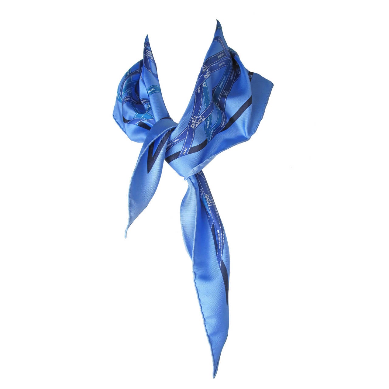 Hermes Bolduc Print Blue Silk Scarf with Box