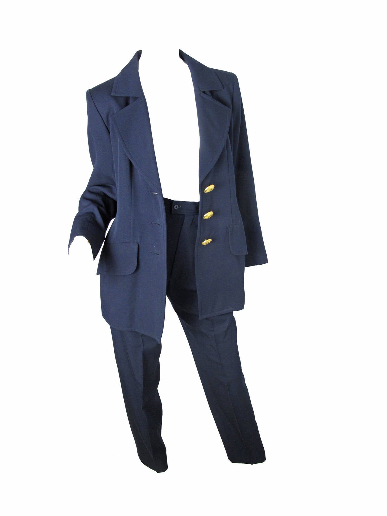 Yves Saint Laurent Rive Gauche Navy Suit In Excellent Condition In Austin, TX