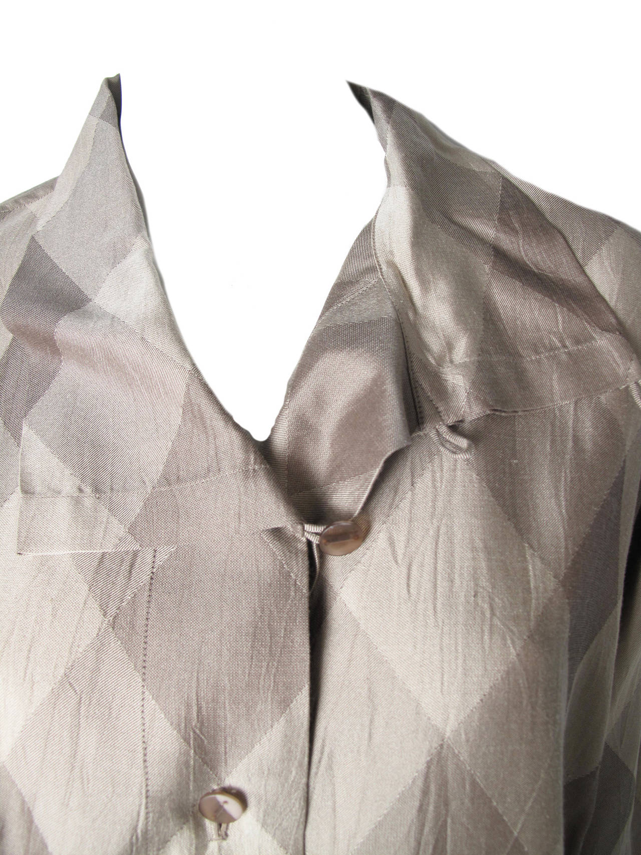 Issey Miyake silk / rayon taupe argyle top and pants. Condition: Excellent. Top: 46
