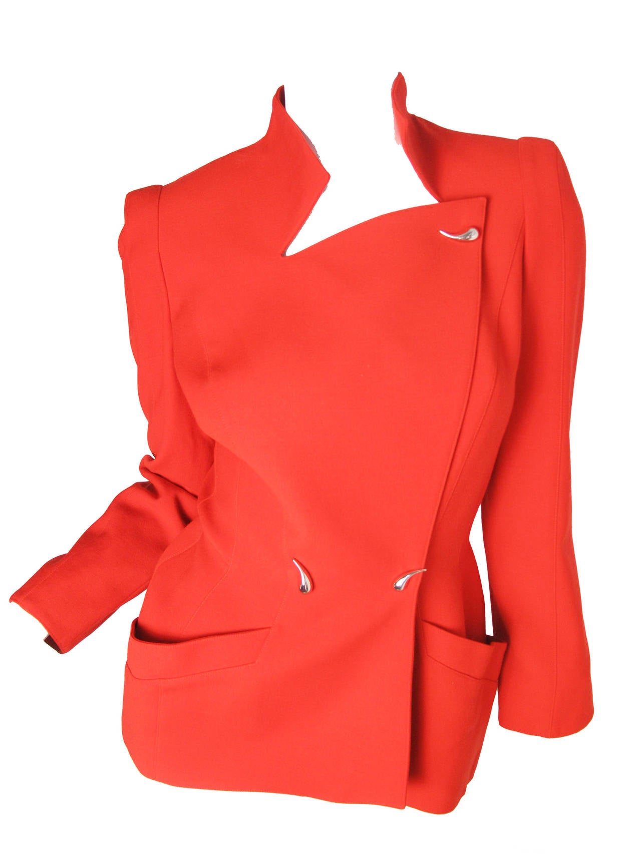 1980s Thierry Mugler Red Skirt Suit with Comma Snaps