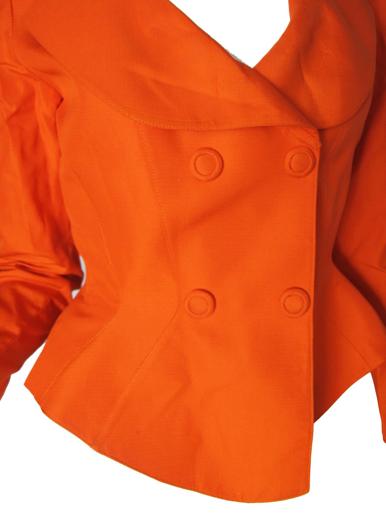 Women's 1980s Thierry Mugler Orange Silk Suit