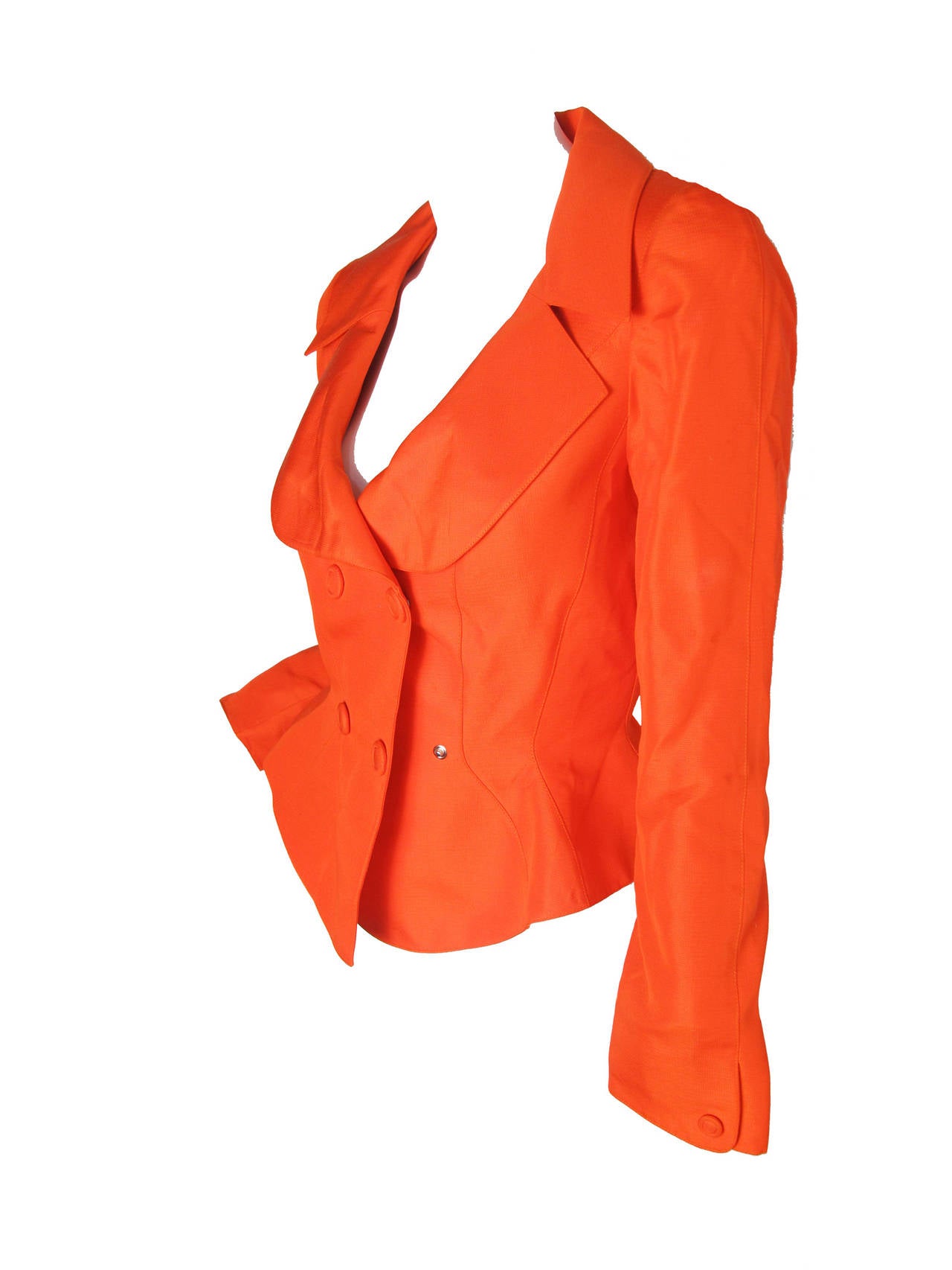 Red 1980s Thierry Mugler Orange Silk Suit