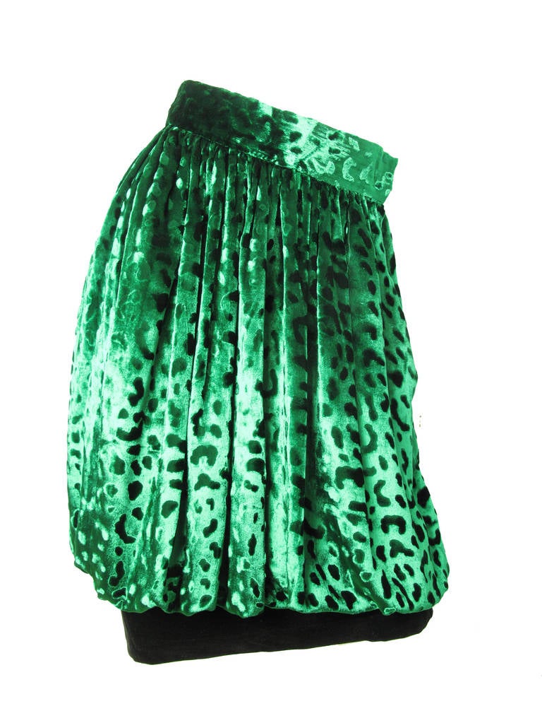 Women's Yves Saint Laurent Rive Gauche green silk and velvet bubble skirt/ top