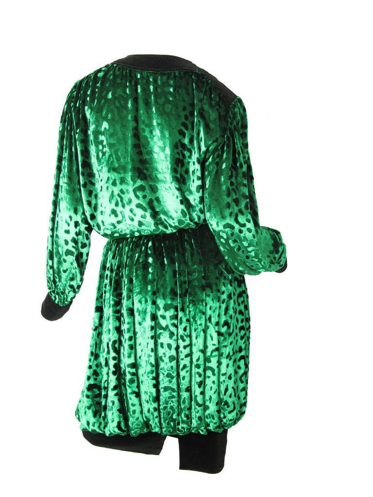 Yves Saint Laurent Rive Gauche green silk and velvet bubble skirt/ top In Good Condition In Austin, TX