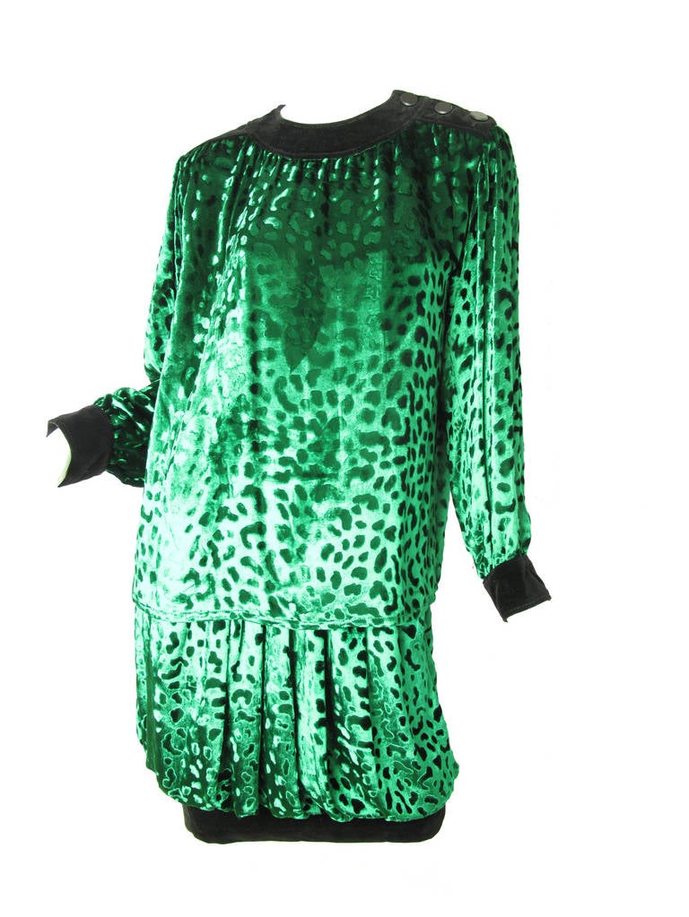 Yves Saint Laurent Rive Gauche green silk and velvet bubble skirt/ top 1