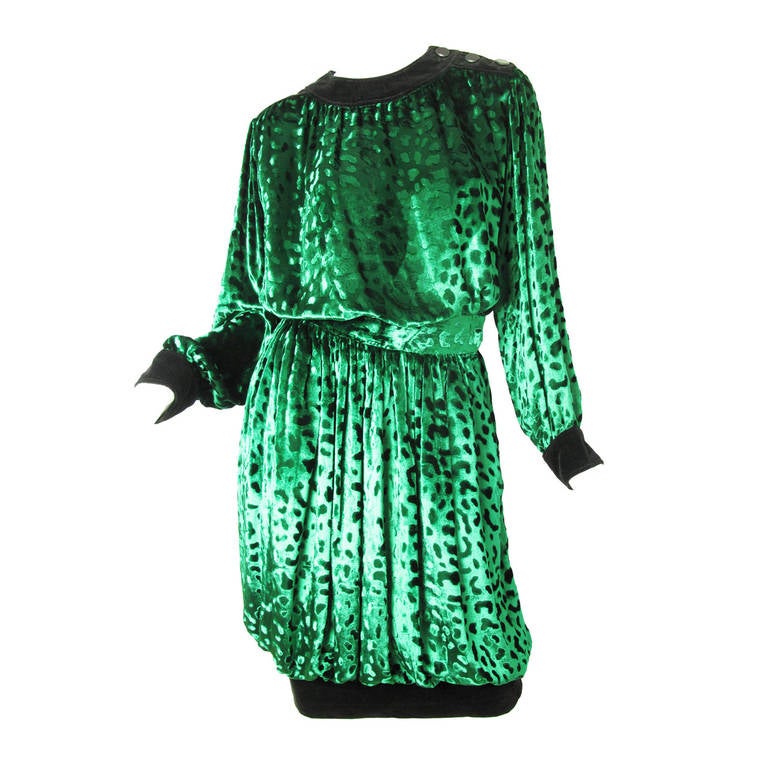 Yves Saint Laurent Rive Gauche green silk and velvet bubble skirt/ top
