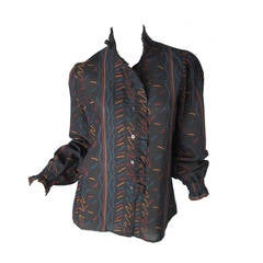 1970s Guy Laroche Squiggle Print Blouse