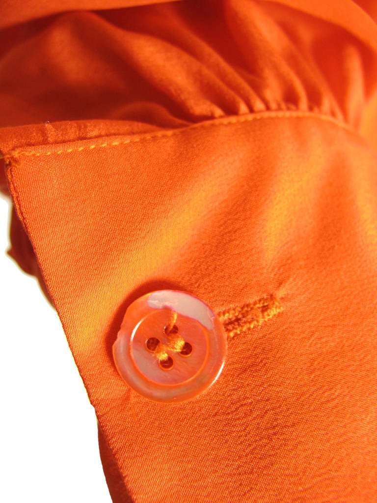 Yves Saint Laurent Rive Gauche orange silk tie top blouse.  Condition:  42
