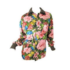 Ungaro silk floral top with knit collar