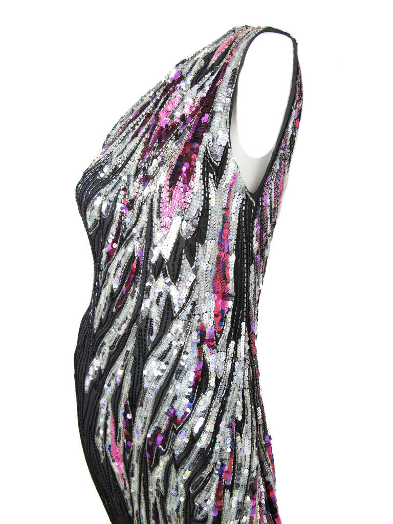 1980s Beaded Bob Mackie One Shoulder Evening Gown In Excellent Condition In Austin, TX