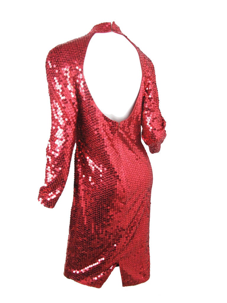 Oleg Cassini 1980s Red Sequin Evening Dress In Good Condition In Austin, TX