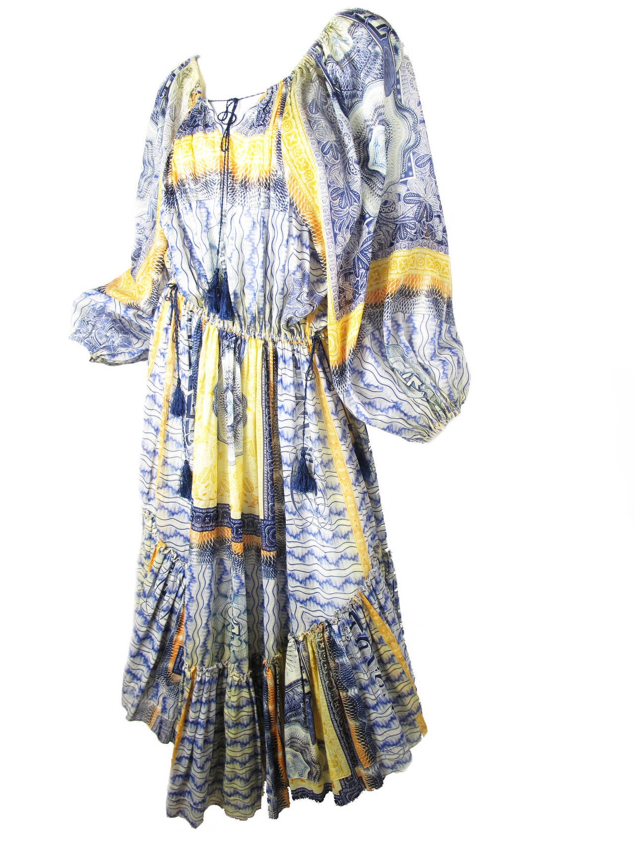 Jean Paul Gaultier Cotton Peasant Dress with JPG Money Print In New Condition In Austin, TX