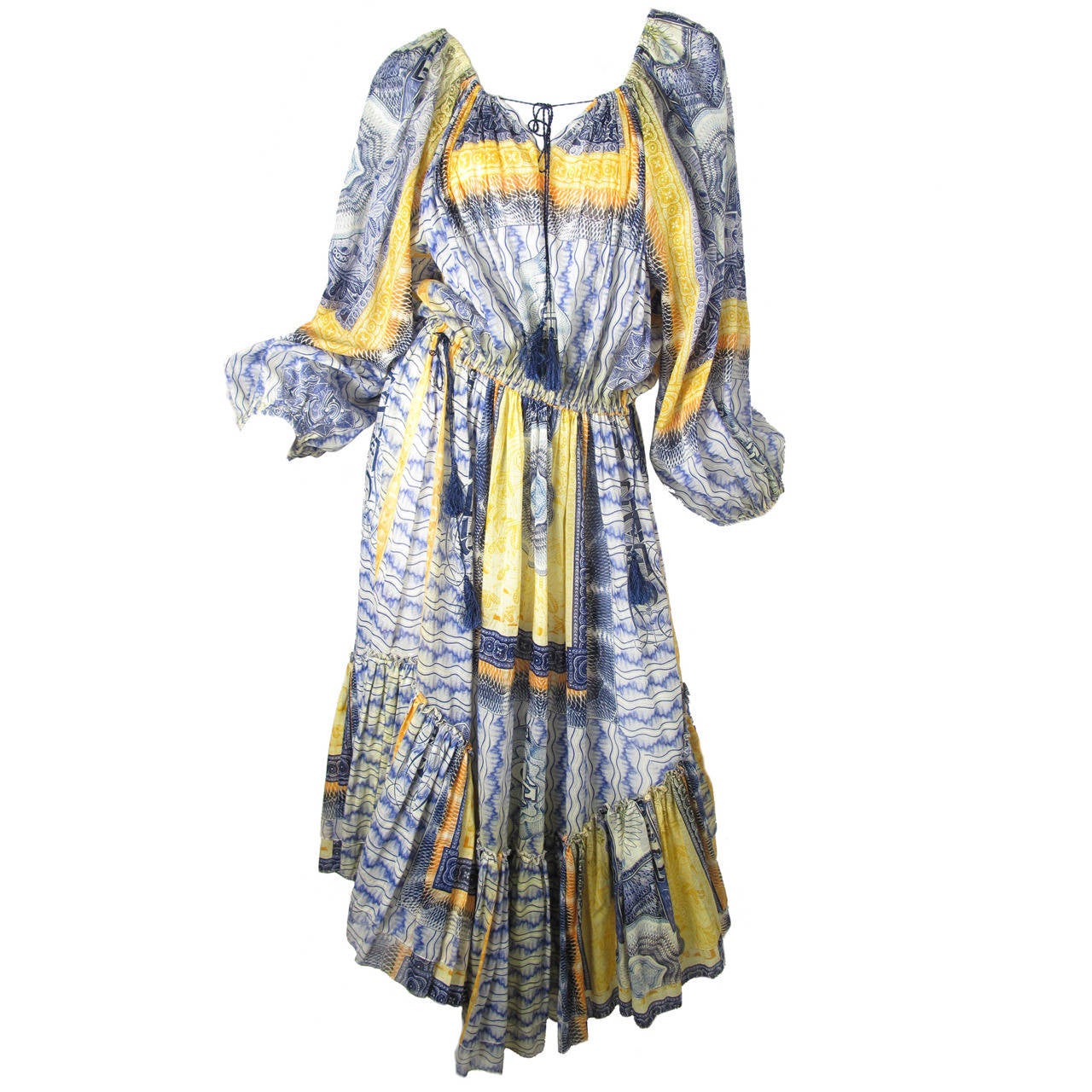 Jean Paul Gaultier Cotton Peasant Dress with JPG Money Print