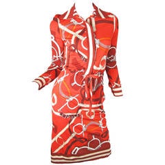 1970s Hermes Silk Jersey Shirt Dress