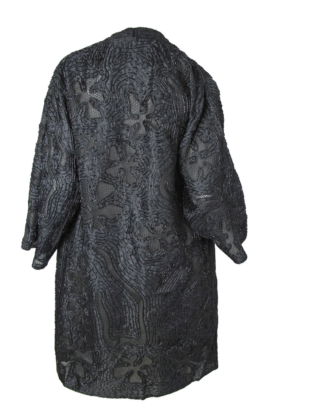 Black Rare Late 70s - early 80s Halston Beaded Lace Evening Coat