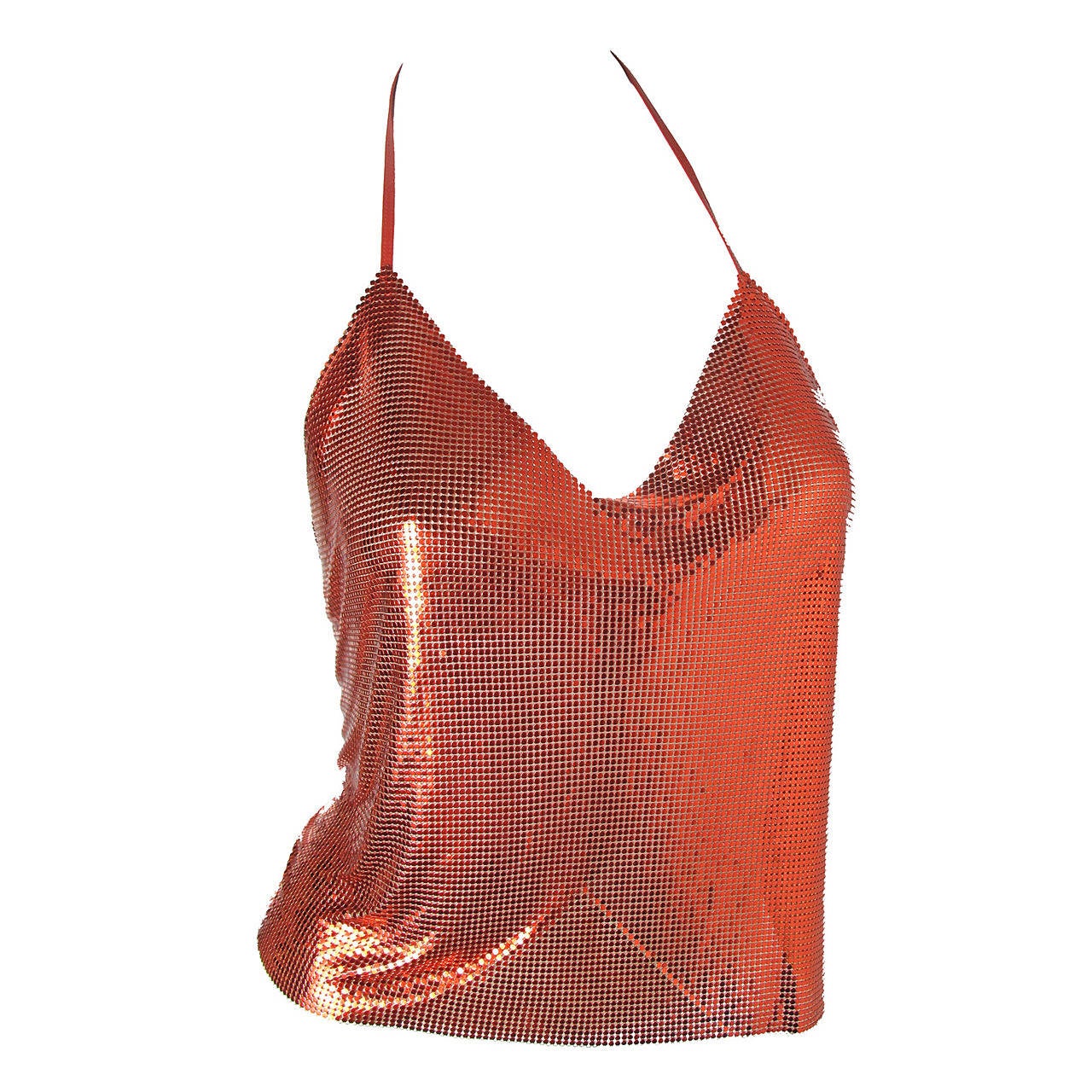 1970s Unsigned Halston Red Mesh Halter Top at 1stdibs