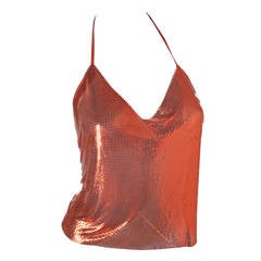 Vintage 1970s Unsigned Halston Red Mesh Halter Top