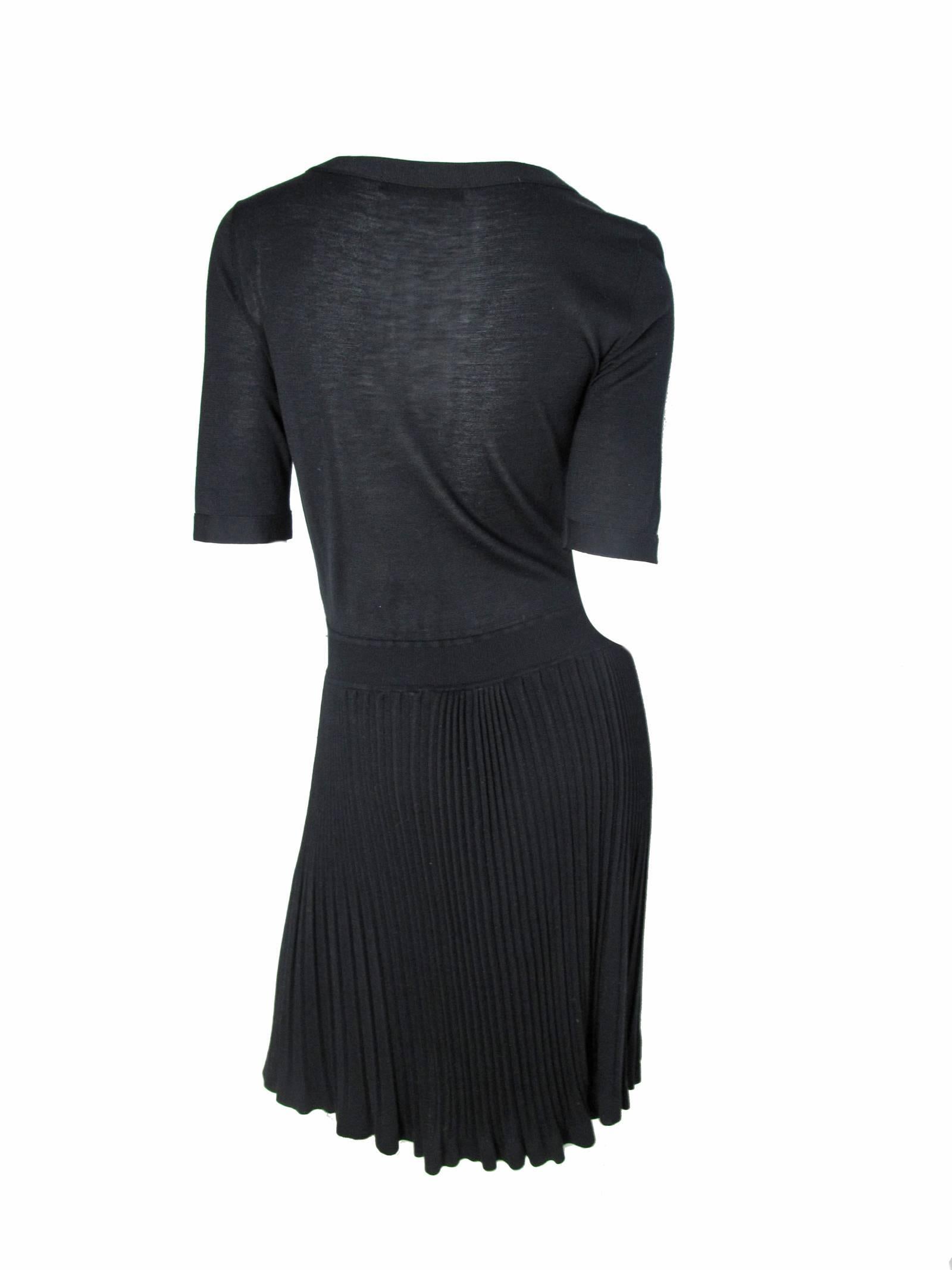 Balenciaga Black Silk Cashmere Dress with Pleating In Good Condition In Austin, TX