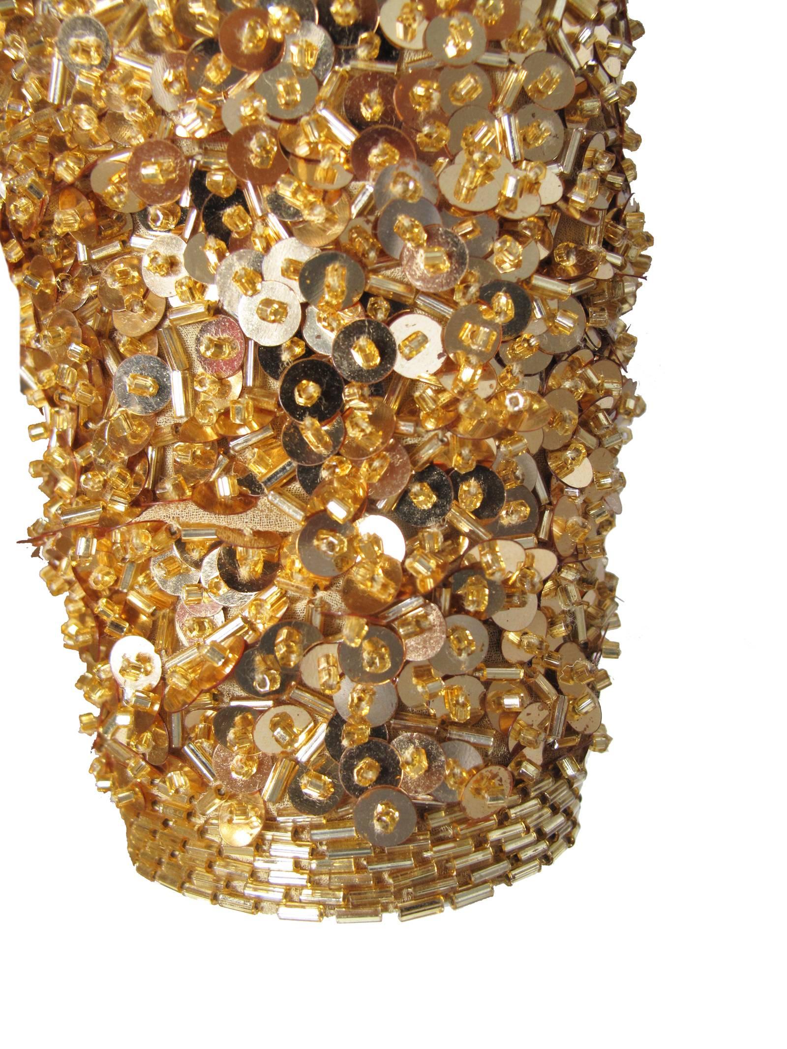 1980s Lillie Rubin Gold Sequin and Beaded Evening Gown In Fair Condition In Austin, TX