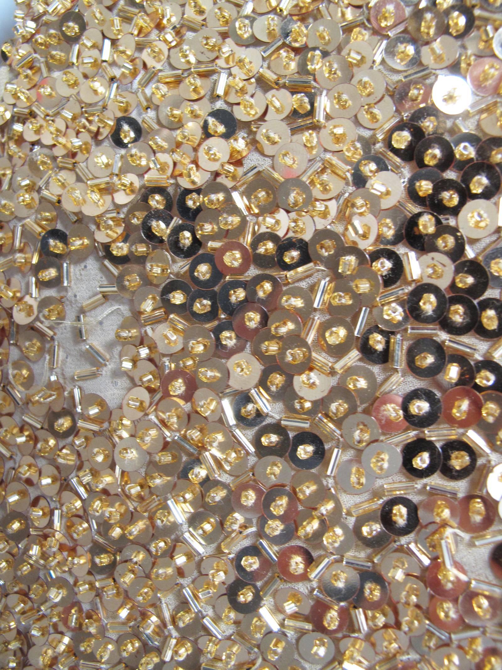 1980s Lillie Rubin Gold Sequin and Beaded Evening Gown 4