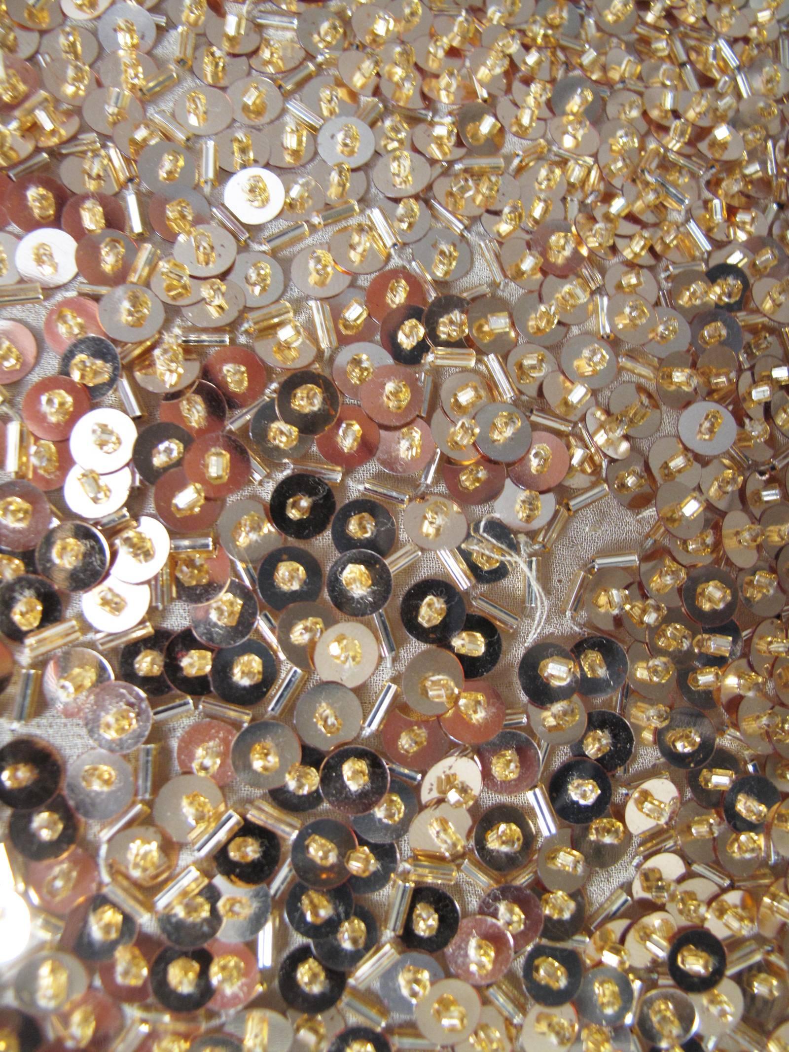 1980s Lillie Rubin Gold Sequin and Beaded Evening Gown 3