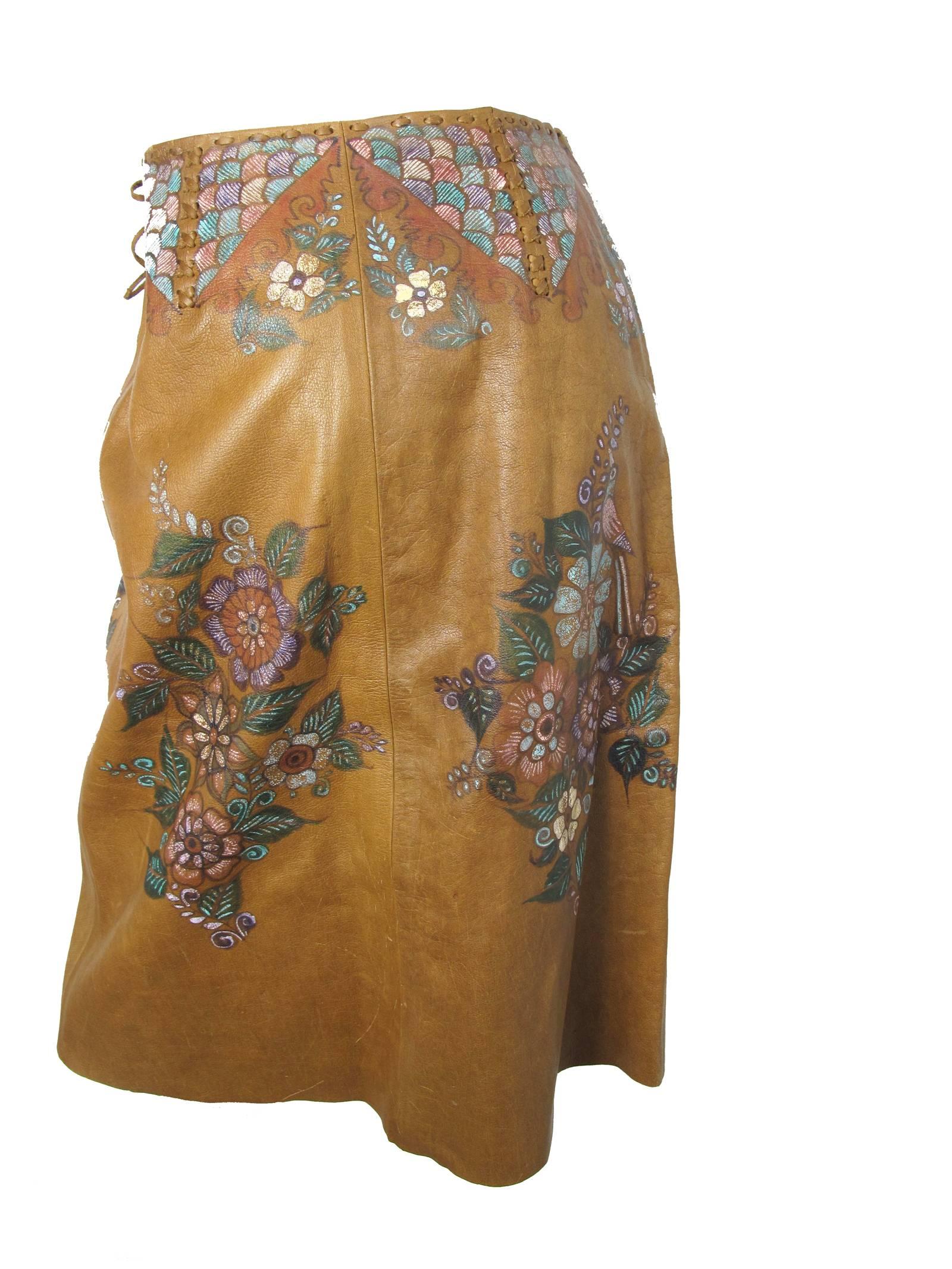 Women's Char Leather Painted Skirt, Early 1970s 