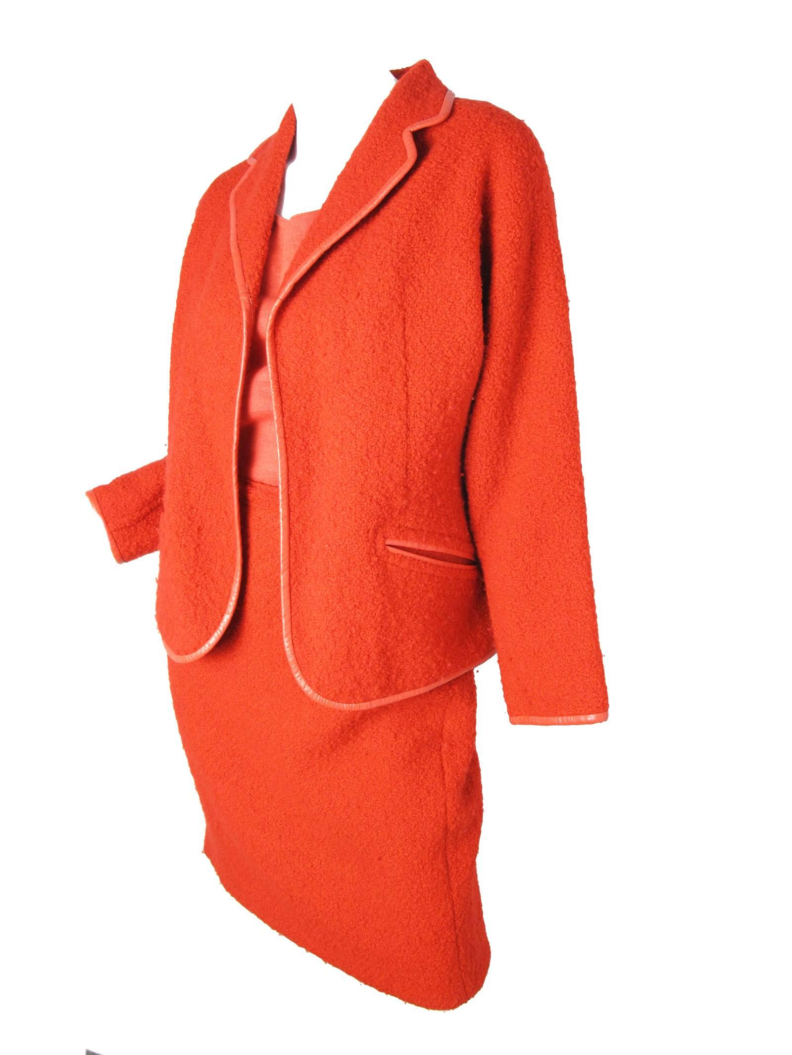 Bonnie Cashin Red Leather Trim Suit, 1960s   In Excellent Condition In Austin, TX