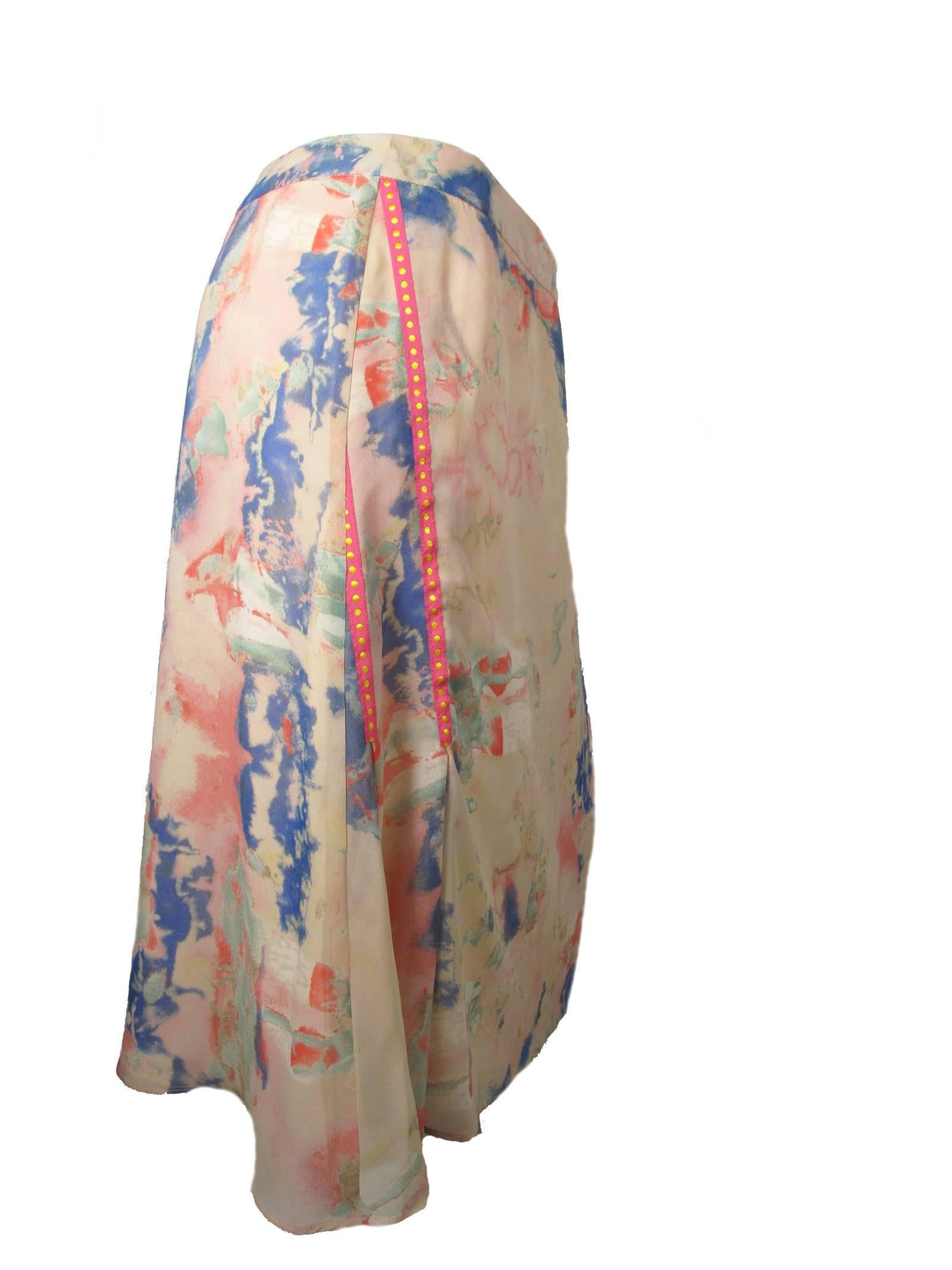 Beige Christian Lacroix Silk Pastel Watercolor Skirt