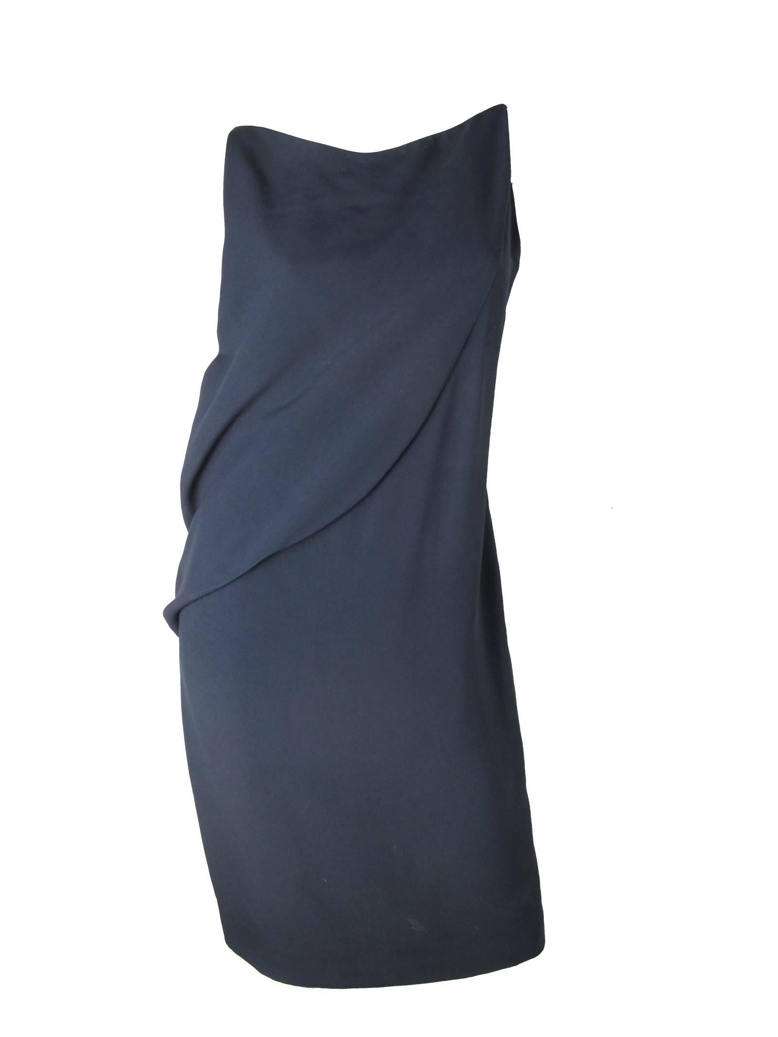 Balenciaga “Le Dix” navy dress, sleeveless.  Silk lined, Acetate and Viscose fabric. Size 42  / US 8 ( mannequin is a size 6 ) 
34