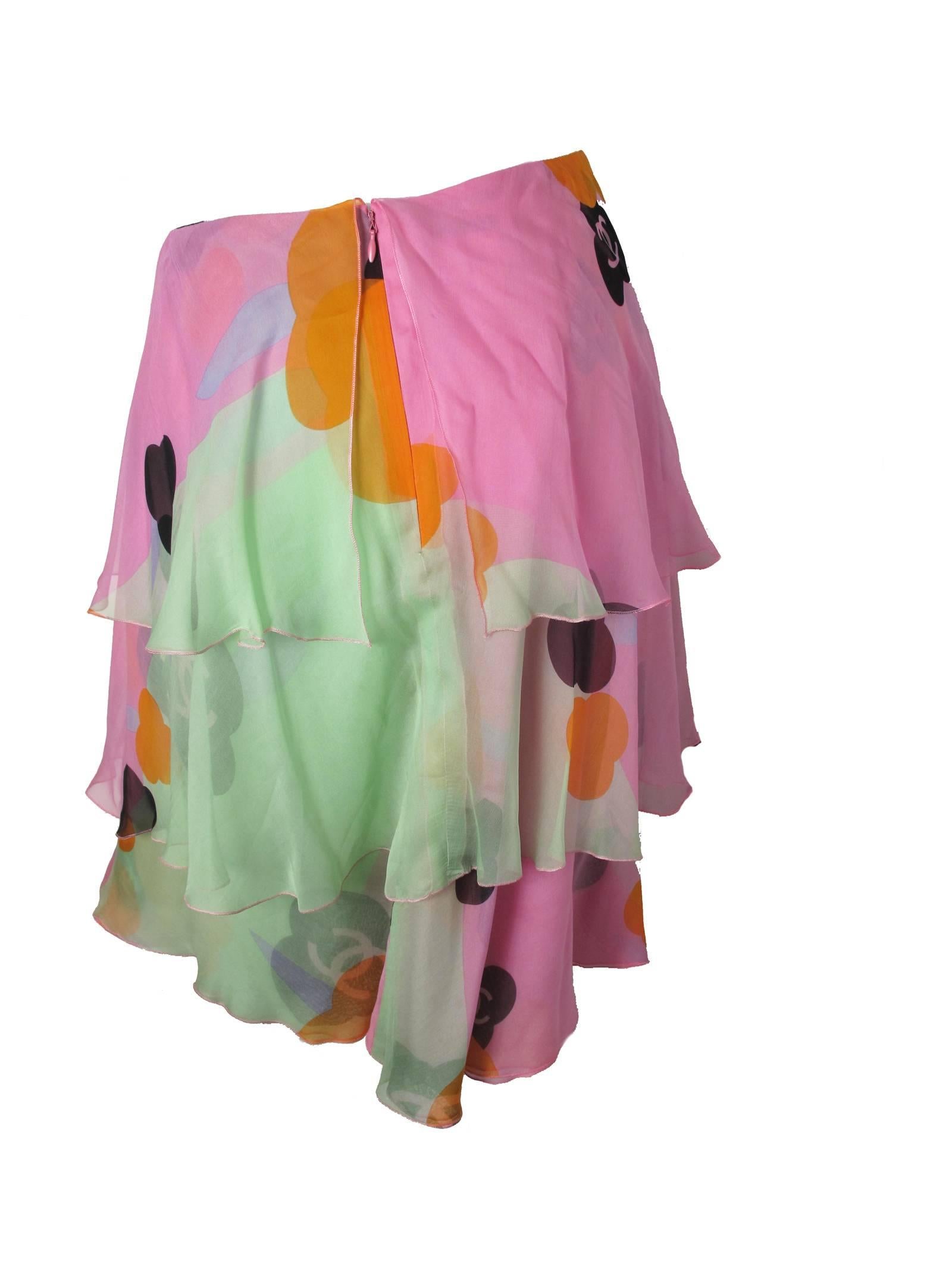 Chanel Silk Tiered Skirt In Excellent Condition In Austin, TX