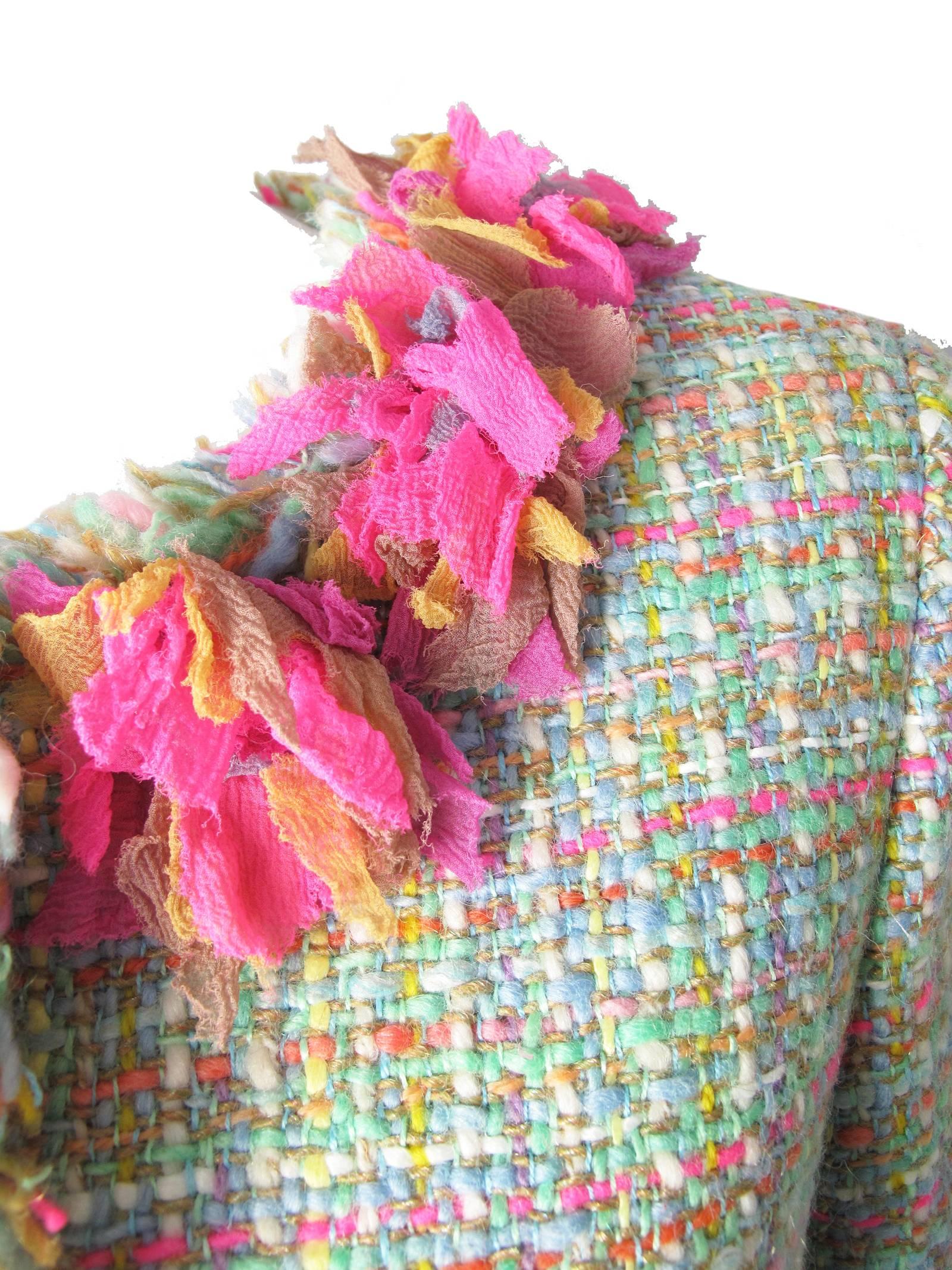Women's Chanel Tweed Jacket Ripped Flower Trim