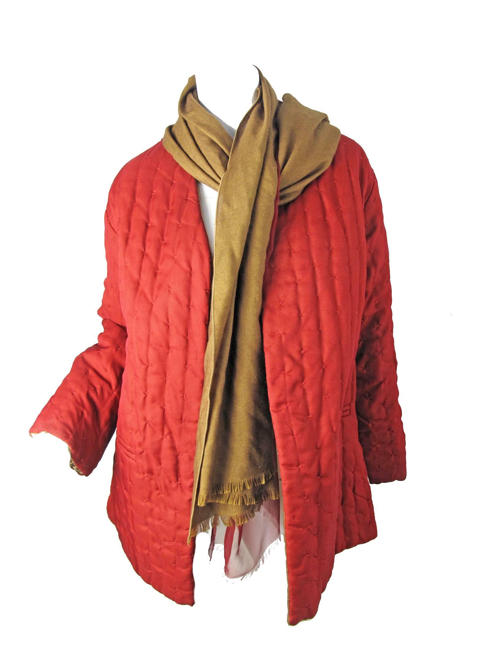 Brown Gianfranco Ferre Reversible Coat with attached Scarf / Head Scarf  