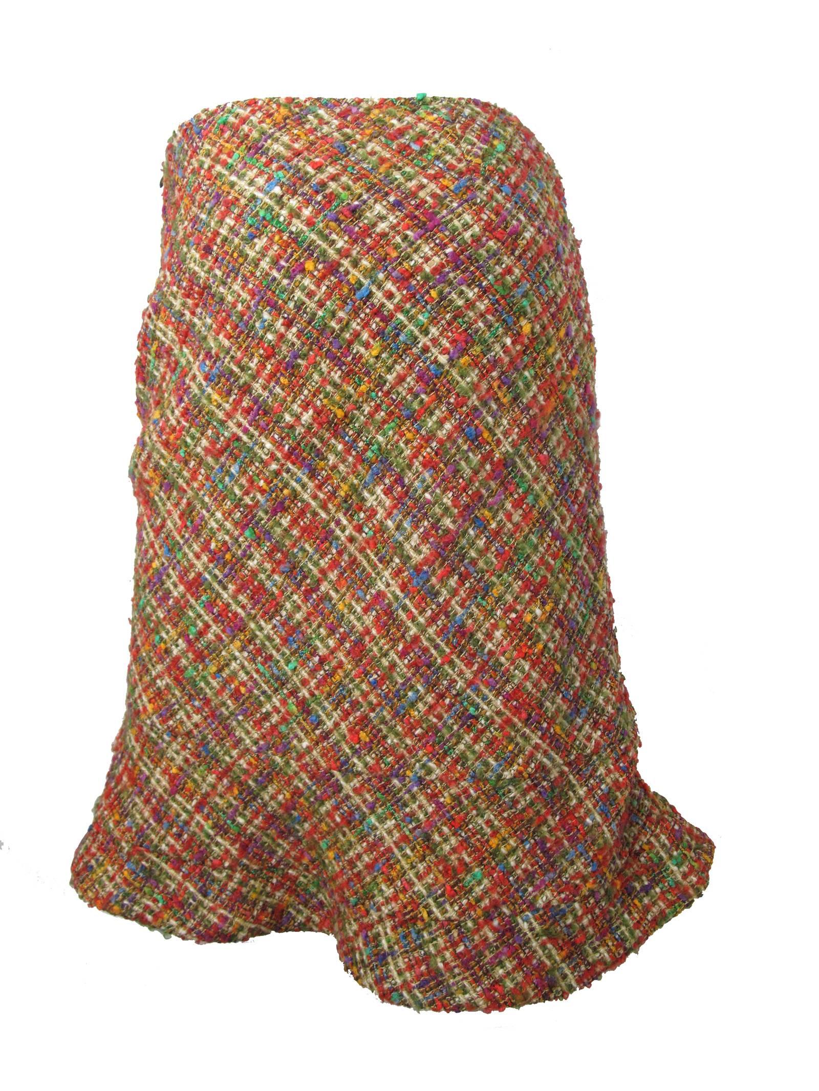 Junya Watanabe for Commes des Garcons multi colored wool skirt. C. 2000. wool, acrylic & nylon fabric. Lined. made in Japan. Size Med
30" waist, 35" hips, 25" length. 
We accept returns for refund, please see our terms.  We