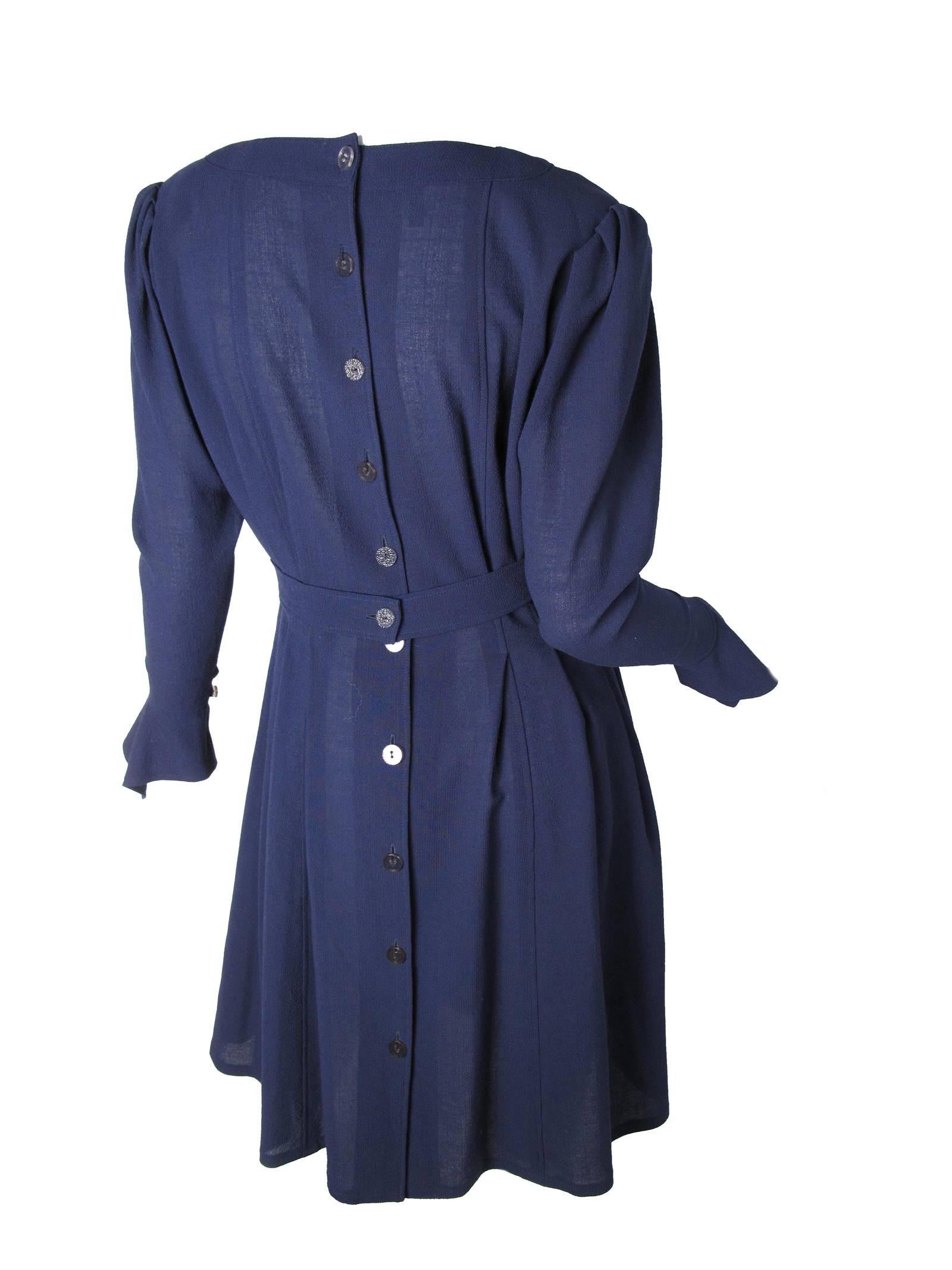 Jean Muir Navy Crepe Dress, 1980s   In Excellent Condition In Austin, TX