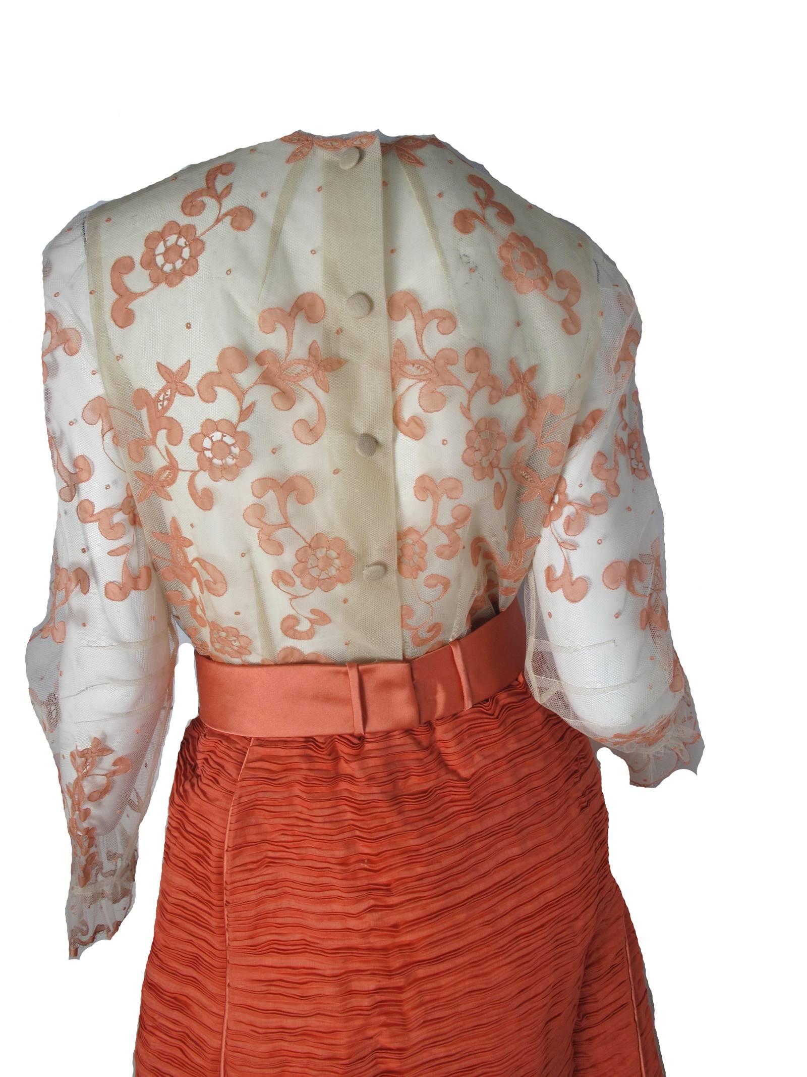 Sybil Connolly Lace Blouse and Pleated Irish Linen Skirt, 1960s Couture In Excellent Condition In Austin, TX