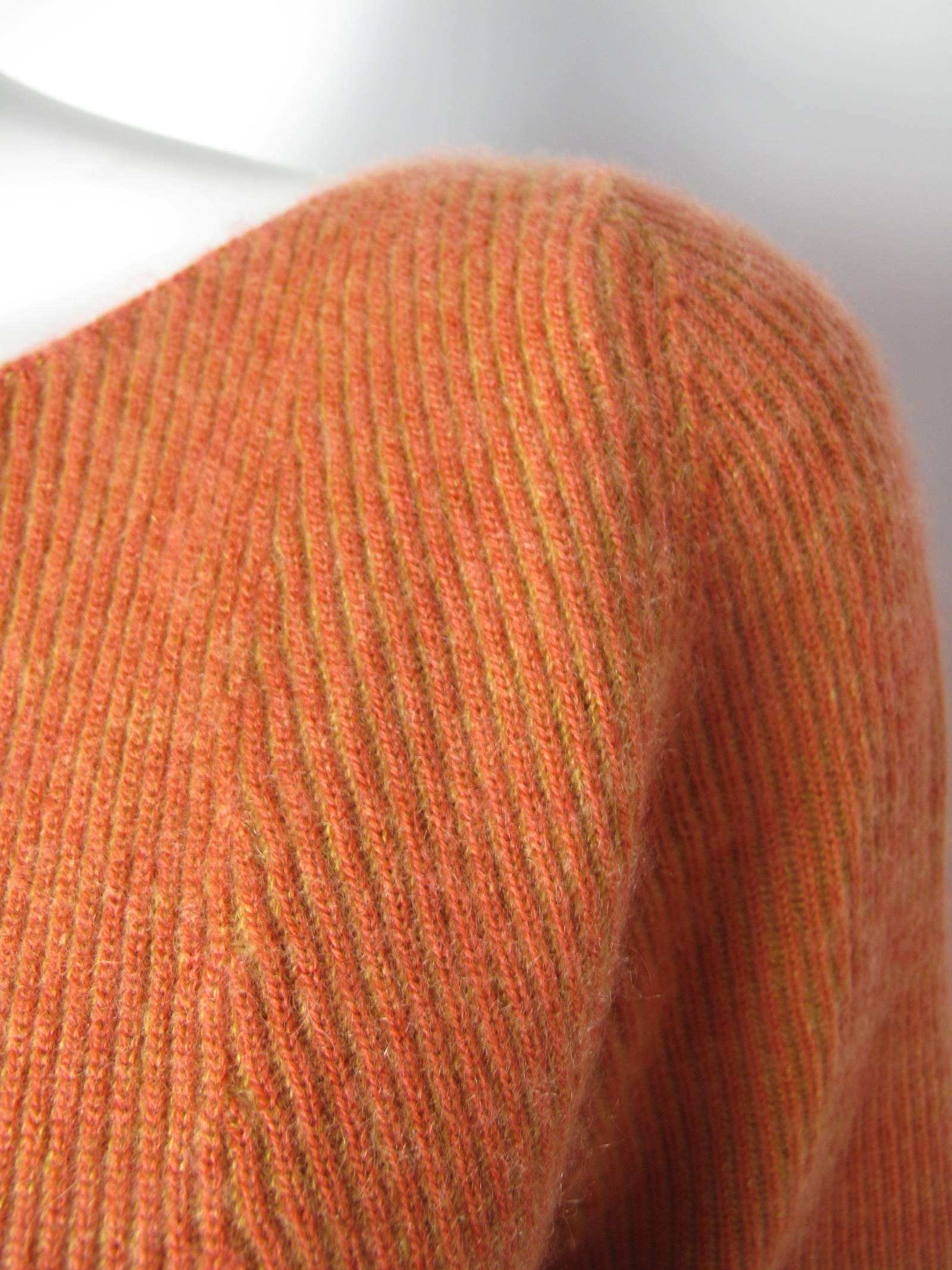 Chanel Orange and Gold Ribbed Cashmere Sweater  In Good Condition In Austin, TX