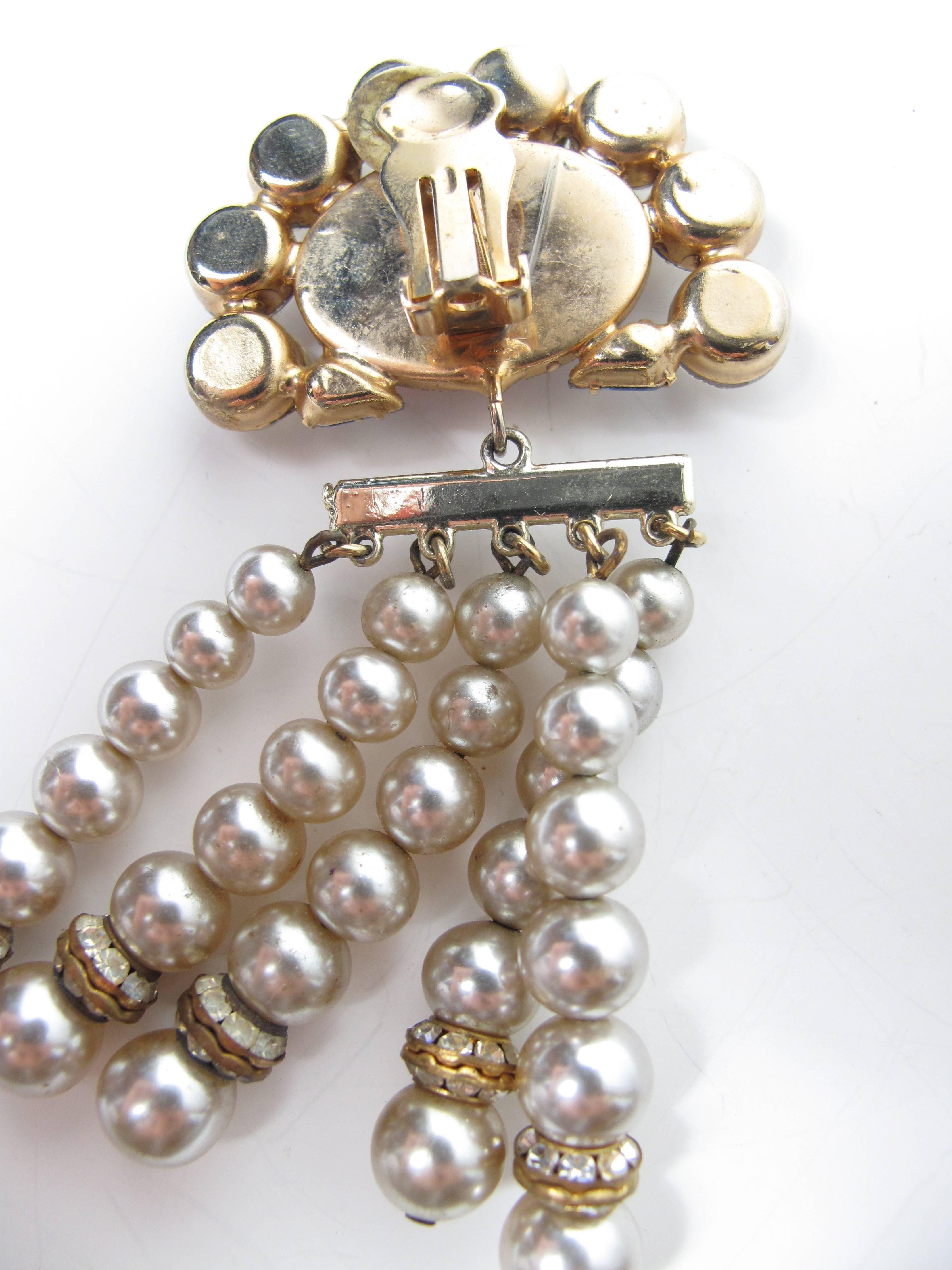 Gorgeous Oversized Rhinestone and Faux Pearl Chandelier Earrings  In Excellent Condition In Austin, TX