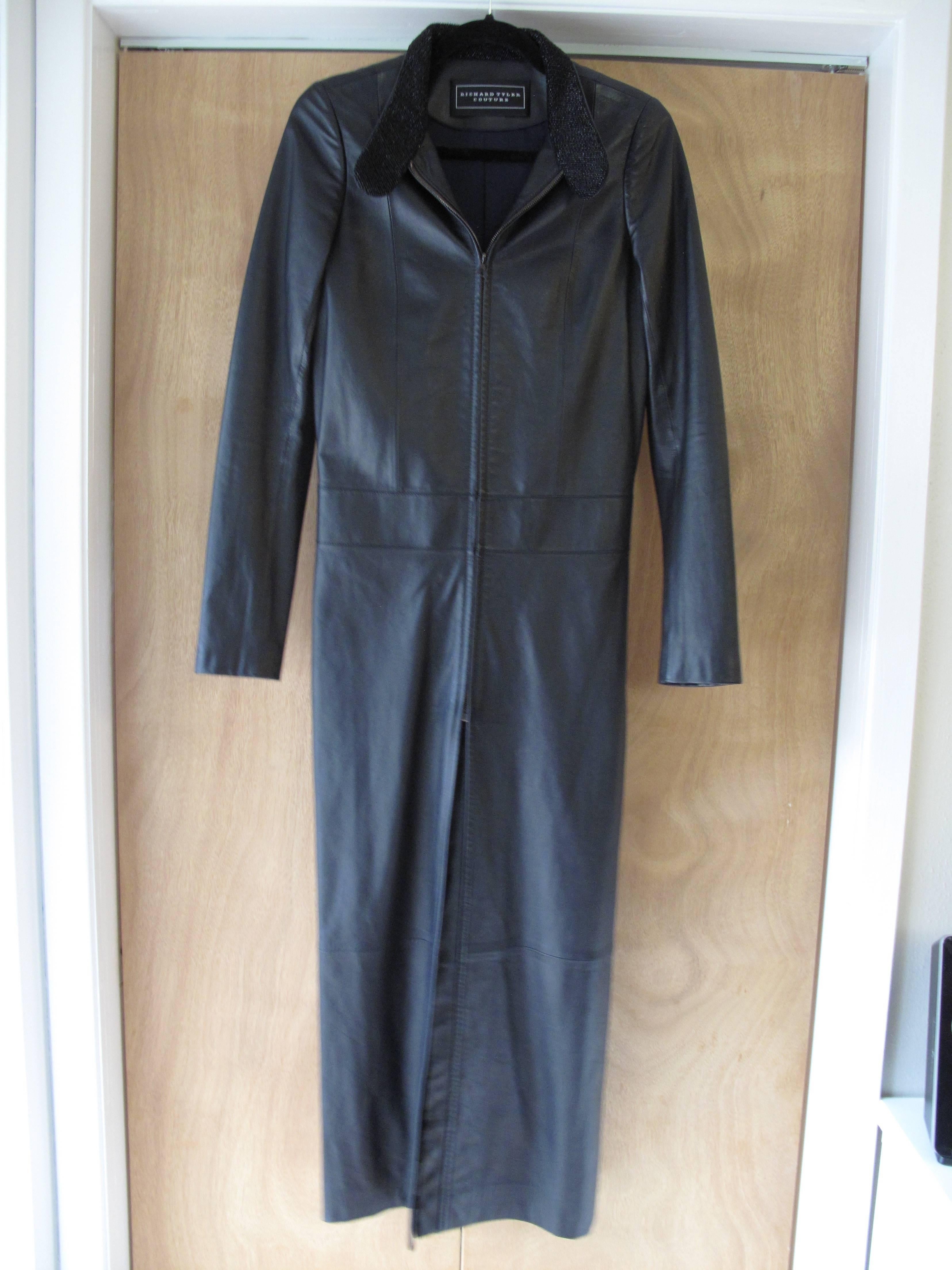 Black Richard Tyler Soft Leather Coat, 1990s  For Sale